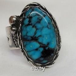 Excellent Native American Navajo Sterling Spiderweb Turquoise Ring Sz 10.5