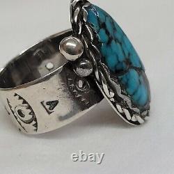 Excellent Native American Navajo Sterling Spiderweb Turquoise Ring Sz 10.5