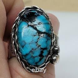 Excellent Native American Navajo Sterling Spiderweb Turquoise Ring Sz 10.5