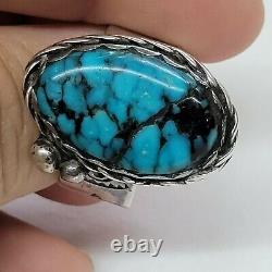 Excellent Native American Navajo Sterling Spiderweb Turquoise Ring Sz 10.5