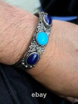 Exceptional Beauty Native American Navajo Sterling Silver Lapis Lazuli Turquoise