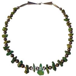 Exclusive Navajo Cerrillos Turquoise Sterling Silver Bench Beads Necklace