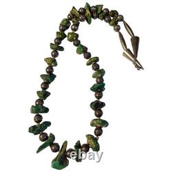 Exclusive Navajo Cerrillos Turquoise Sterling Silver Bench Beads Necklace
