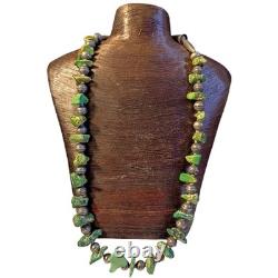 Exclusive Navajo Cerrillos Turquoise Sterling Silver Bench Beads Necklace