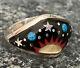 Fantastic Navajo Micro Inlay Sterling Onyx Coral Opal Sunrise Ring Sz 7 Signed