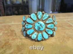 FINE OLD PAWN Navajo Sterling Silver KINGMAN Turquoise CLUSTER Bracelet