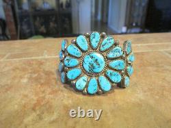 FINE OLD PAWN Navajo Sterling Silver KINGMAN Turquoise CLUSTER Bracelet