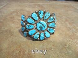 FINE OLD PAWN Navajo Sterling Silver KINGMAN Turquoise CLUSTER Bracelet