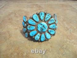 FINE OLD PAWN Navajo Sterling Silver KINGMAN Turquoise CLUSTER Bracelet