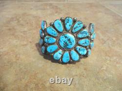 FINE OLD PAWN Navajo Sterling Silver KINGMAN Turquoise CLUSTER Bracelet