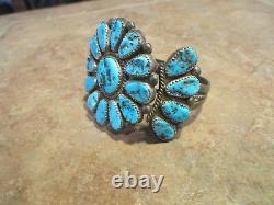 FINE OLD PAWN Navajo Sterling Silver KINGMAN Turquoise CLUSTER Bracelet