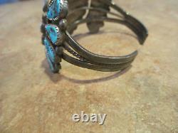 FINE OLD PAWN Navajo Sterling Silver KINGMAN Turquoise CLUSTER Bracelet