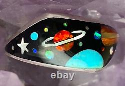 Fantastic Navajo Micro Inlay Sterling Onyx Opal Coral Galaxy Ring 7.75 Signed