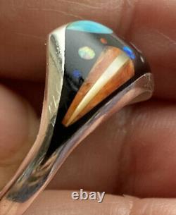 Fantastic Navajo Micro Inlay Sterling Onyx Opal Coral Galaxy Ring 7.75 Signed