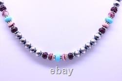 Feminine Purple, Mauve Pink Spiny Oyster Blue Kingman Arizona Turquoise Necklace