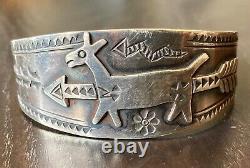 Fine Old Fred Harvey Hybrid Sterling Silver Cuff With Horse & Arrow Appliques