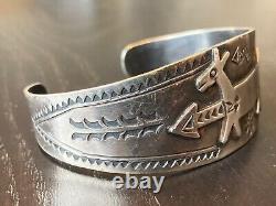Fine Old Fred Harvey Hybrid Sterling Silver Cuff With Horse & Arrow Appliques