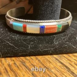 Francis Yazzie Navajo Multistone Inlay Sterling Cuff Size 6-6.5 New Signed