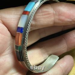 Francis Yazzie Navajo Multistone Inlay Sterling Cuff Size 6-6.5 New Signed