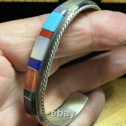 Francis Yazzie Navajo Multistone Inlay Sterling Cuff Size 6-6.5 New Signed