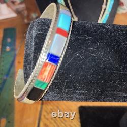 Francis Yazzie Navajo Multistone Inlay Sterling Cuff Size 6-6.5 New Signed