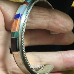 Francis Yazzie Navajo Multistone Inlay Sterling Cuff Size 6-6.5 New Signed