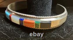 Francis Yazzie Navajo Multistone Inlay Sterling Cuff Size 6-6.5 New Signed