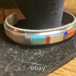 Francis Yazzie Navajo Multistone Inlay Sterling Cuff Size 6-6.5 New Signed