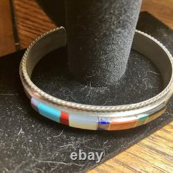 Francis Yazzie Navajo Multistone Inlay Sterling Cuff Size 6-6.5 New Signed