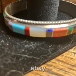 Francis Yazzie Navajo Multistone Inlay Sterling Cuff Size 6-6.5 New Signed