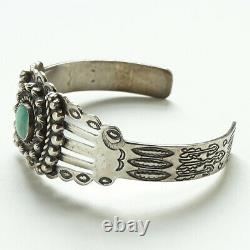Fred Harvey Era Navajo Turquoise Cuff Bracelet Stamp Decorated Fluted Raindrops