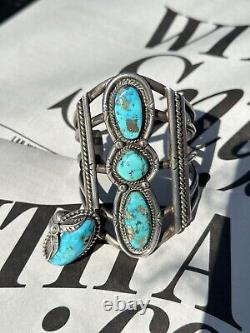 Gauge Native American Navajo Triple Tier Turquoise And sterling Silver Bracelet