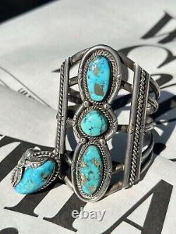 Gauge Native American Navajo Triple Tier Turquoise And sterling Silver Bracelet