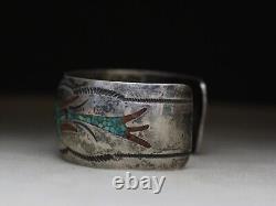 Gibson Gene Native American Navajo Sterling Silver Turquoise Coral Cuff Bracelet