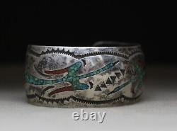 Gibson Gene Native American Navajo Sterling Silver Turquoise Coral Cuff Bracelet