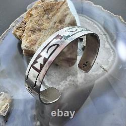 Gibson Gene Navajo Native American Silver Turquoise & Coral Chip Inlay Bracelet