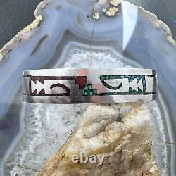 Gibson Gene Navajo Native American Silver Turquoise & Coral Chip Inlay Bracelet