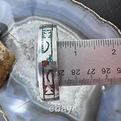 Gibson Gene Navajo Native American Silver Turquoise & Coral Chip Inlay Bracelet