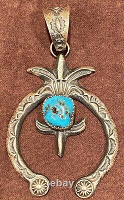 Gorgeous Old Style Navajo Sterling Silver&Turquoise Naja Pendant by Kevin Billah