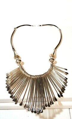 Gorgeous Vintage Navajo Native American Silver Fringe Dangle Necklace for Women