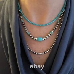 Graduated Blue Kingman Turquoise & Sterling Silver Navajo Pearl Beaded Necklace