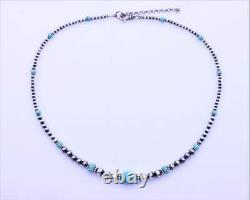 Graduated Blue Kingman Turquoise & Sterling Silver Navajo Pearl Beaded Necklace