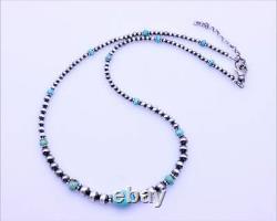 Graduated Blue Kingman Turquoise & Sterling Silver Navajo Pearl Beaded Necklace