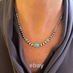 Graduated Blue Kingman Turquoise & Sterling Silver Navajo Pearl Beaded Necklace