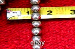 HEAVY vintage 34 NAVAJO PEARL NECKLACE 184g stamped flower signed SW bench bead