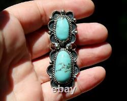 HUGE Beautiful Navajo Larry Sandoval Sterling Silver Turquoise Stone Ring Signed