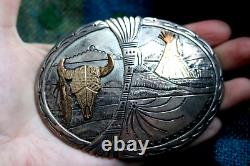 HUGE Navajo STEER SKULL BELT BUCKLE Storyteller STERLING 4x3 Ray Caladitto