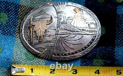 HUGE Navajo STEER SKULL BELT BUCKLE Storyteller STERLING 4x3 Ray Caladitto