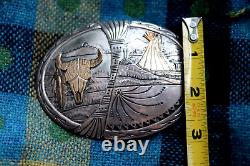 HUGE Navajo STEER SKULL BELT BUCKLE Storyteller STERLING 4x3 Ray Caladitto