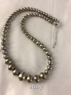 Hand Stamped Bench Navajo Pearls Graduated Sterling Silver Bead Necklace 19 Hand Stamped Bench Navajo Pearls Graduated Sterling Silver Bead Necklace 19
